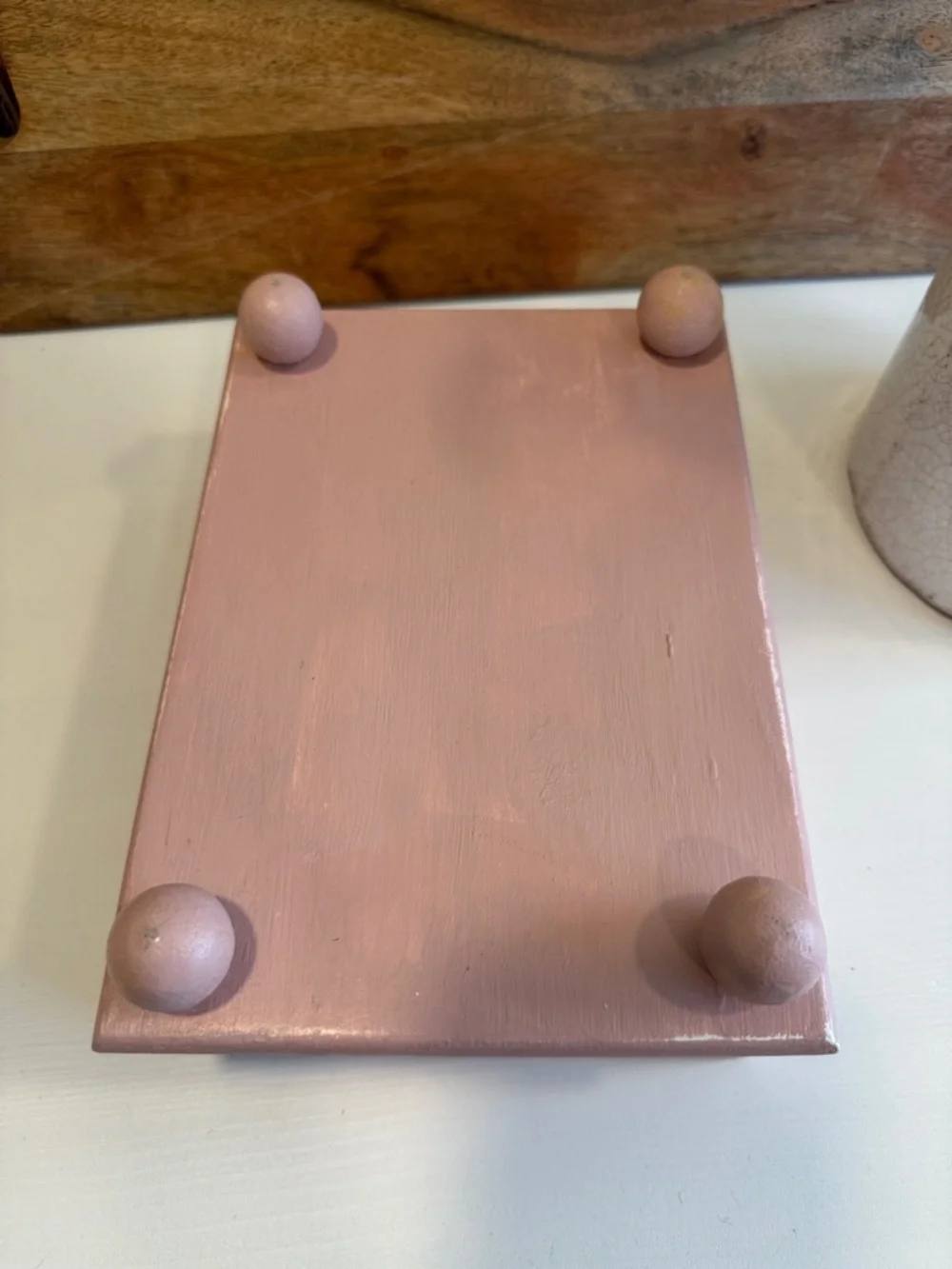 Decorative Painted Wooden Trinket Box or Catch All in Pale Pink and Cream